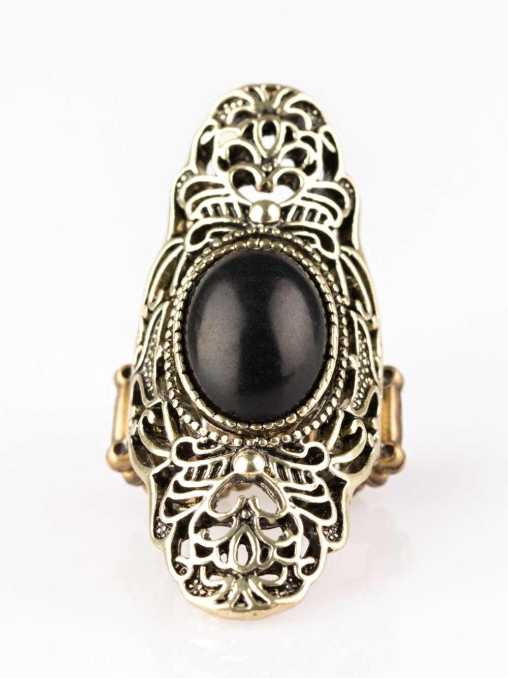 paparazzi Gold Filigree Ring with Black Stone
